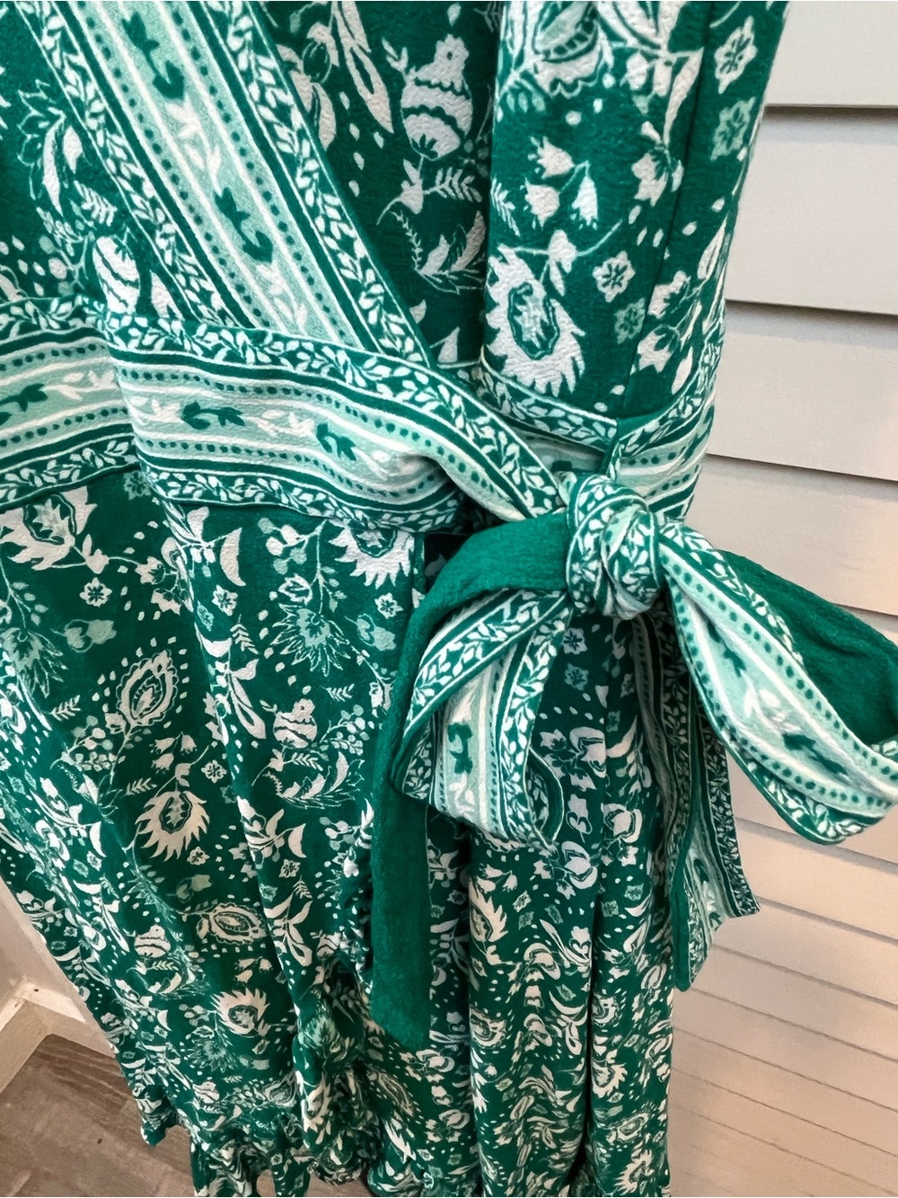 LOFT Teal Green Floral Wrap Dress/Romper - Picture 5 of 10